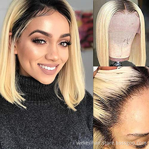 new arrival ombre nice short human lace wig,free shipping virgin human hair weave cuticle ombre 1b/613 body wave wig